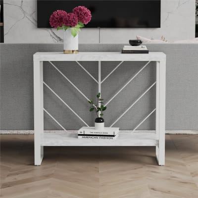 Table console avec 1 étagère en effet marbre blanc
