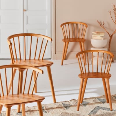 Lot de 4 chaises naturelles à barreaux en bois et contreplaqué