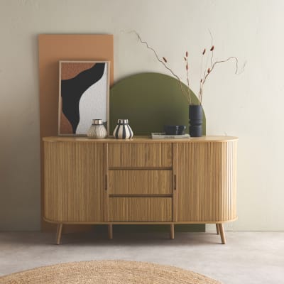 Buffet scandinave 2 portes coulissantes, naturel
