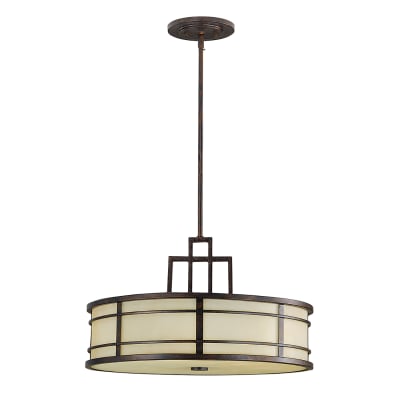 Suspension en métal bronze et abat-jour crème en verre strié
