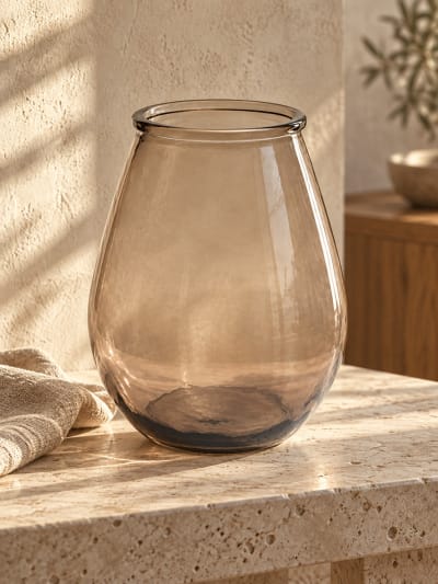 Vase verre recyclé beige 19x19x23cm