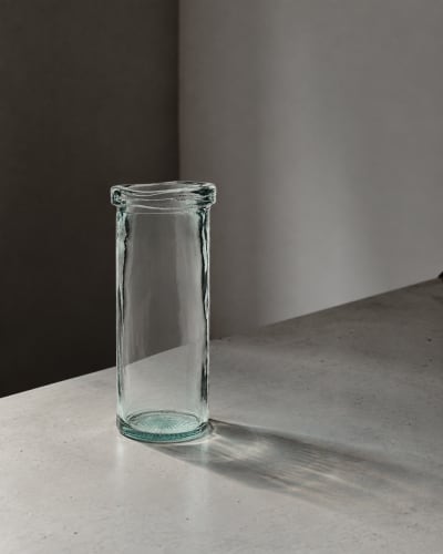 Vase verre recyclé bleu 12x12x28cm