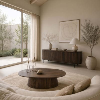 Table basse ovale en bois massif brun