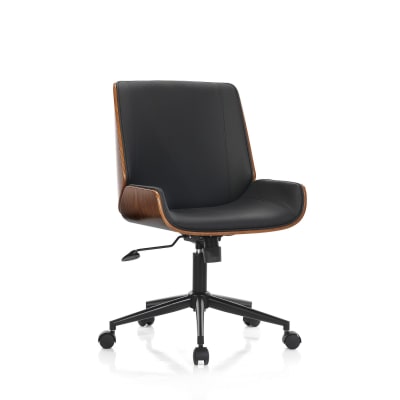 Chaise de bureau en bois recouverte de cuir noir