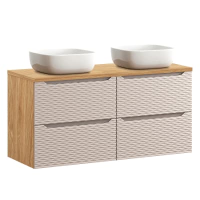 Meuble double vasque 120cm 4 tiroirs panneaux mélaminé et mdf beige