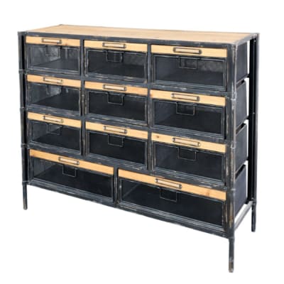 Commode industrielle en bois marron et fer noir 107 x 34 x 86.5 cm