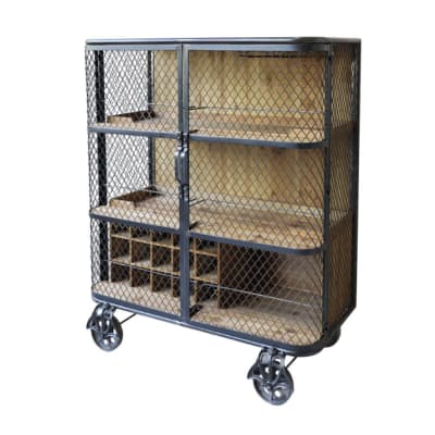 Meuble desserte roulettes chariot cuisine bois marron fer noir 116.5cm