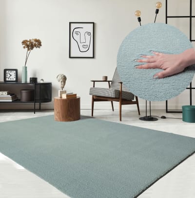 Tapis lavable et antidérapant, uni, bleu, 240 x 340 cm