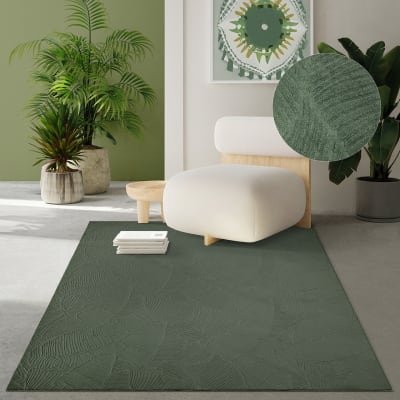 Tapis salon poils courts 3d moderne antidérapant, vert, 80 x 300 cm