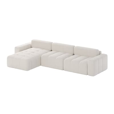 Canapé d'angle en tissu bouclé 3 places, blanc