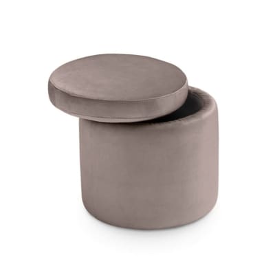 Pouf rangement rond fait en Italie en velours  tourterelle 60x49 cm