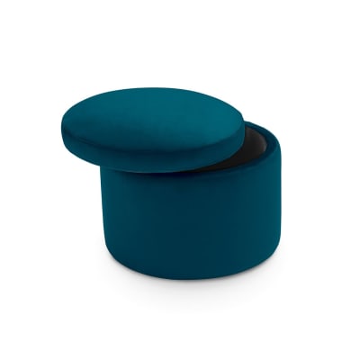 Pouf conteneur rond fabriqué en Italie en velours pétrole 60x49 cm