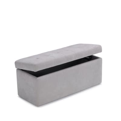 Banc de rangement matelassé en tissu chenille gris 110x45 cm