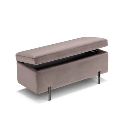 Banc  rangement fait en Italie en velours gris tourterelle 110x45 cm