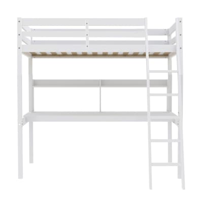 Lit mezzanine avec 1 bureau et 1 étagère, blanc, 140x190 cm