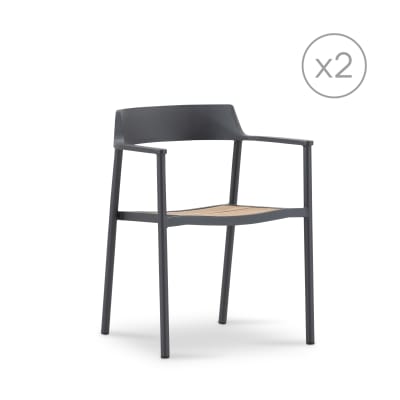 Pack de 2 chaises empilables de jardin en aluminium anthracite et teck