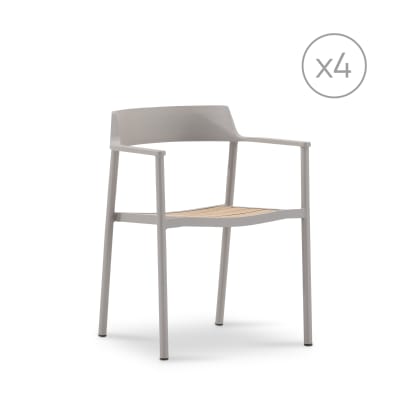 Pack de 4 chaises empilables de jardin en aluminium beige et teck