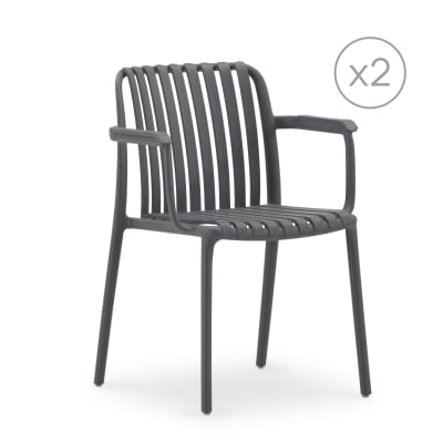 Lot de 2 chaises de jardin empilables en polypropylène anthracite
