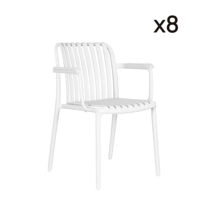 Lot de 8 chaises de jardin empilables en polypropylène blanc