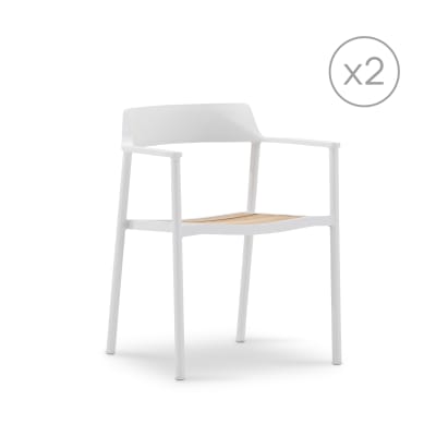 Pack de 2 chaises empilables de jardin alum blanc et teck