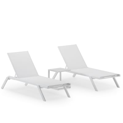 Set de 2 chaises longues et table d'appoint en aluminium blanc