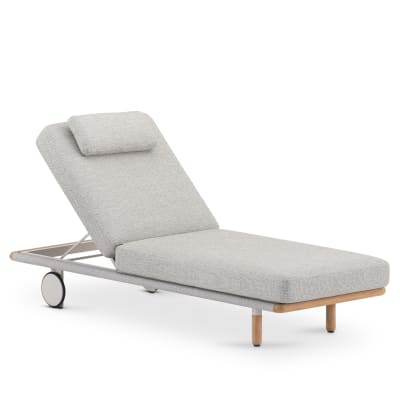 Bain de soleil jardin avec coussin en aluminium, corde et teck beige