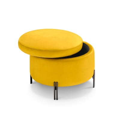 Pouf de rangement rond en velours jaune fabriqué en Italie 60x49 cm