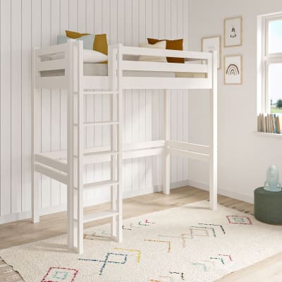 Lit mezzanine 1 place bois massif blanc 90x190 cm