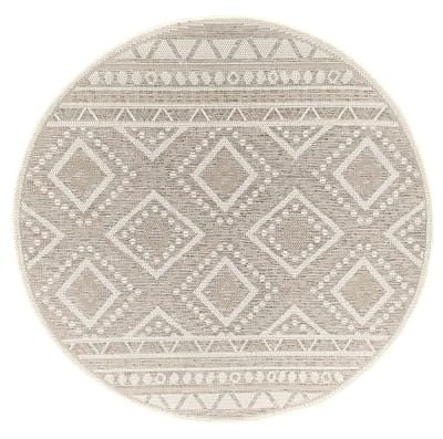 Tapis extérieur intérieur cuisine plat terrazzo, beige, 160 cm rond
