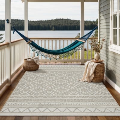Tapis extérieur intérieur cuisine plat terrazzo, beige, 240 x 340 cm