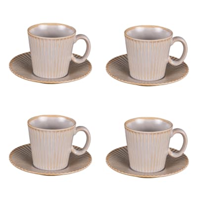Coffret de 4 tasses à café avec sous tasses liv gris en porcelaine