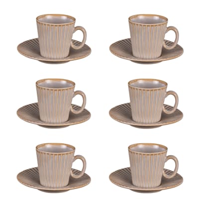 Coffret de 6 tasses à café avec sous tasses liv gris en porcelaine