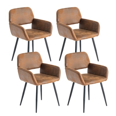Lot de 4 chaises industrielles tissu marron rétro pieds noirs