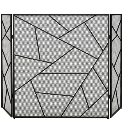 Pare-feu cheminée design graphique 3 volets pliables acier métal noir