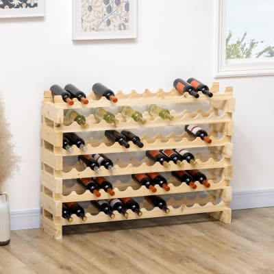 Étagère range bouteilles horizontal 6 niveaux 72 bouteilles bois pin