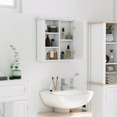 Armoire haute murale 1 porte 3 niches latérales blanc