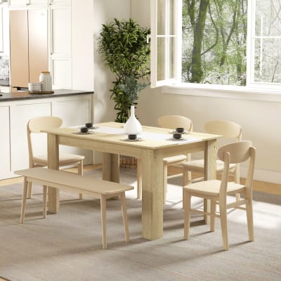 Table à manger rectangulaire 6 personnes aspect chêne clair blanc