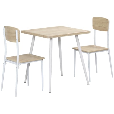 Ens. Table chaise 3 pièces style nordique acier blanc effet bois clair