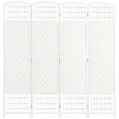 Paravent intérieur 4 panneaux pliables bambou tressées blanc paille