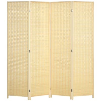 Paravent intérieur pliable 4 panneaux bois pin bambou coton