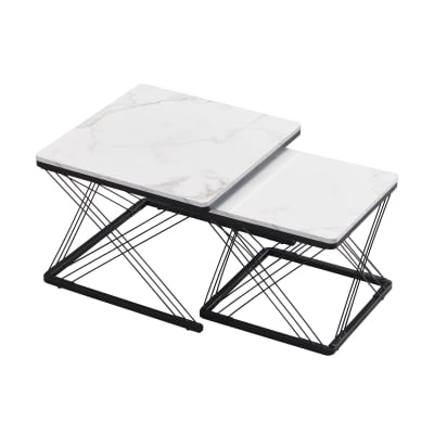 Ensemble de 2 tables basses gigognes élégantes effet marbre brillant
