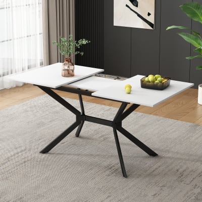 Table de salle à manger rectangulaire extensible blanche pieds noirs