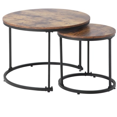 Ensemble de 2 tables basses gigognes rondes effet bois noyer