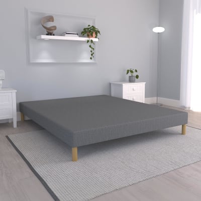 Sommier tapissier 160x200 tissu gris piètement en bois