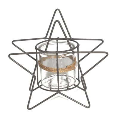 Photophore bougie bougeoir lanterne noël jardin métal verre gris ø20cm