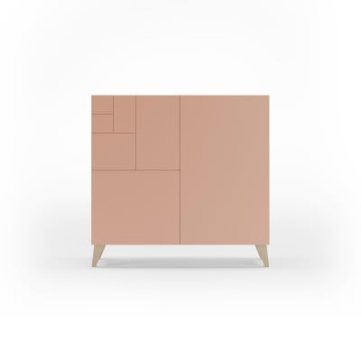 Meuble à chaussures en placard chêne clair portes roses 87x90x27 cm