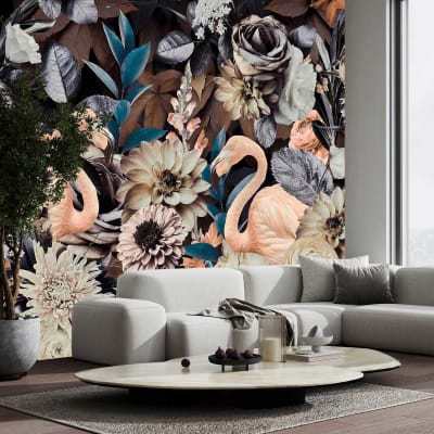 Papier peint jardin de flamants roses 364x270 cm