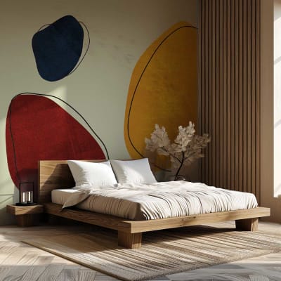 Papier peint bleu jaune rouge trio 260x270 cm