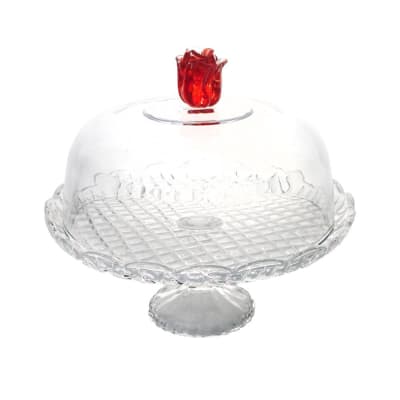 Cloche sur pied rose en verre 30 cm transparent / cristal