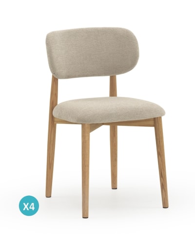 Lot de 4 chaises en bois de chêne naturel tapissées en beige